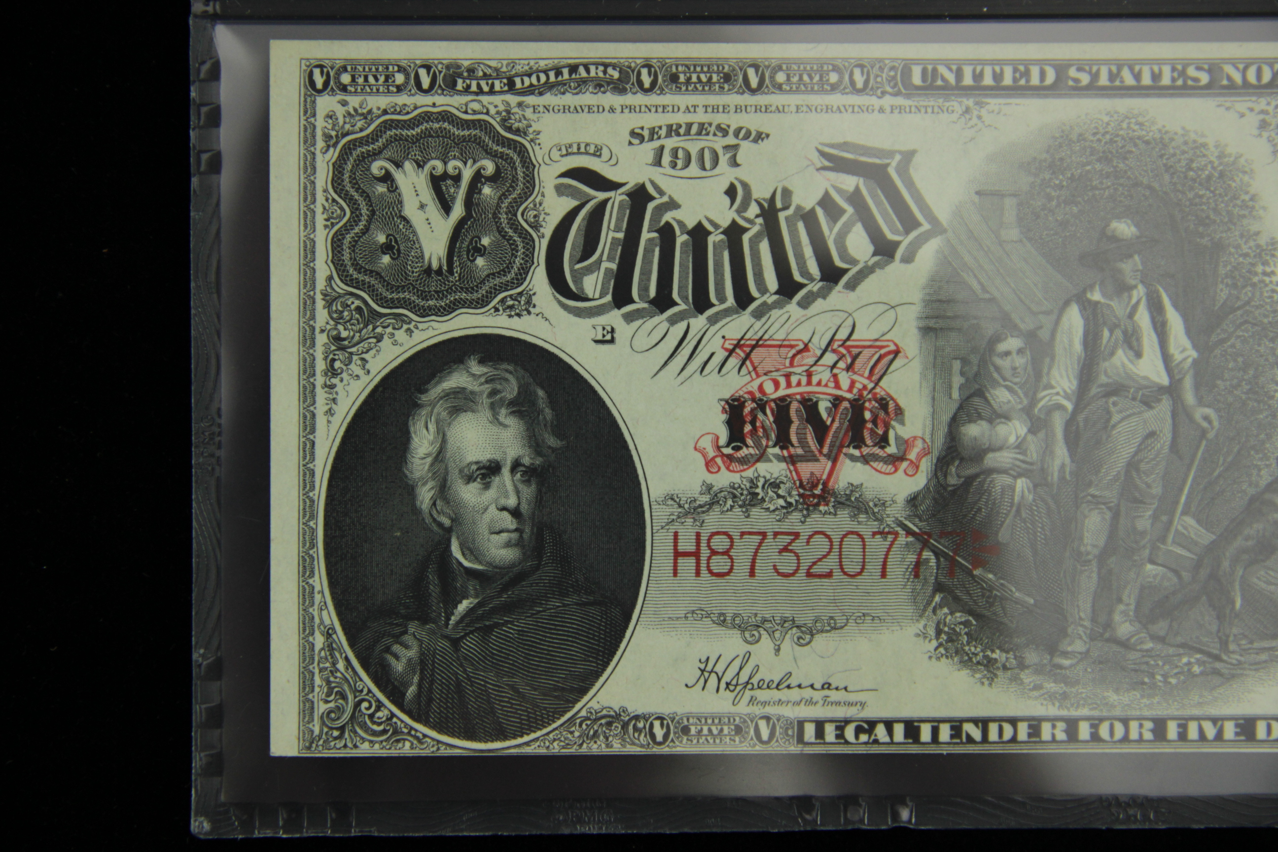 "Series of 1907" US Five Dollar "Woodchopper" Bill