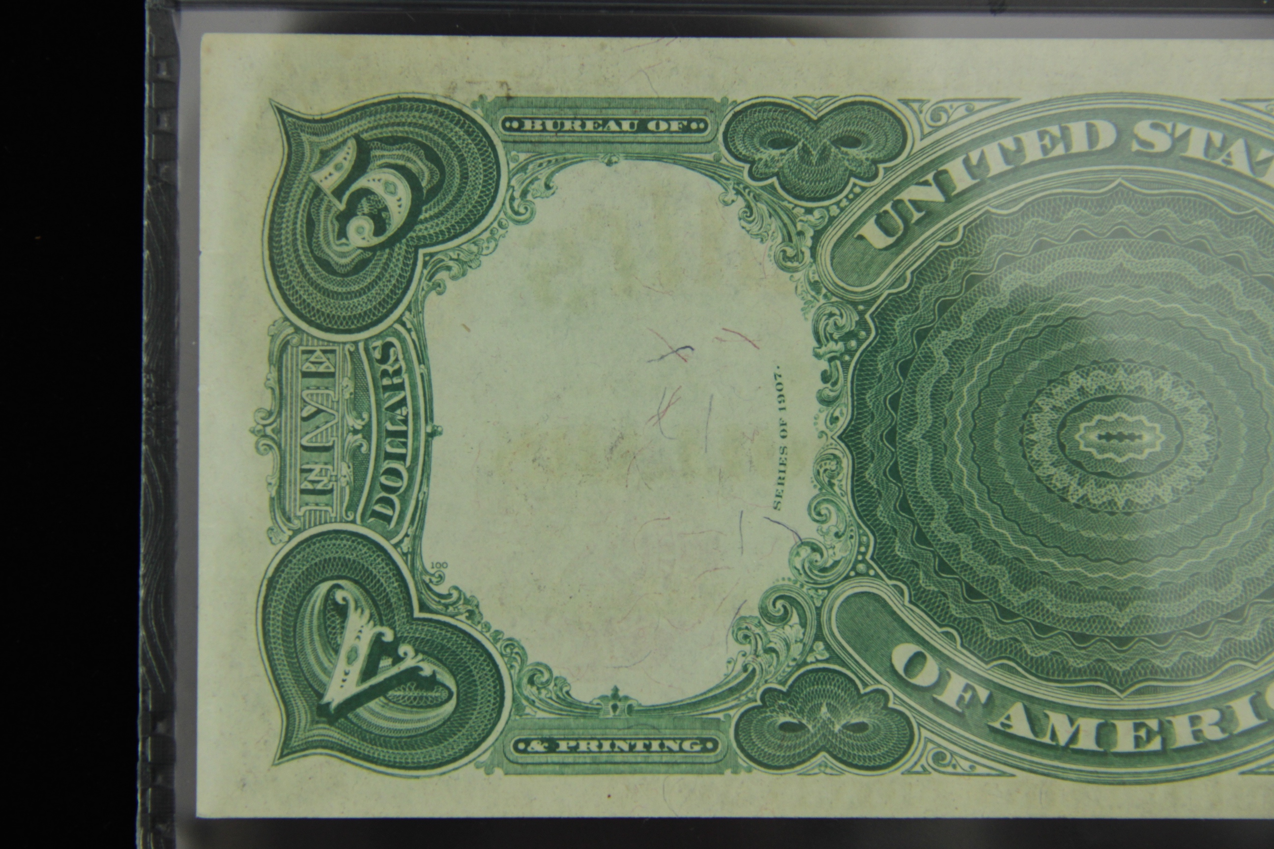 "Series of 1907" US Five Dollar "Woodchopper" Bill