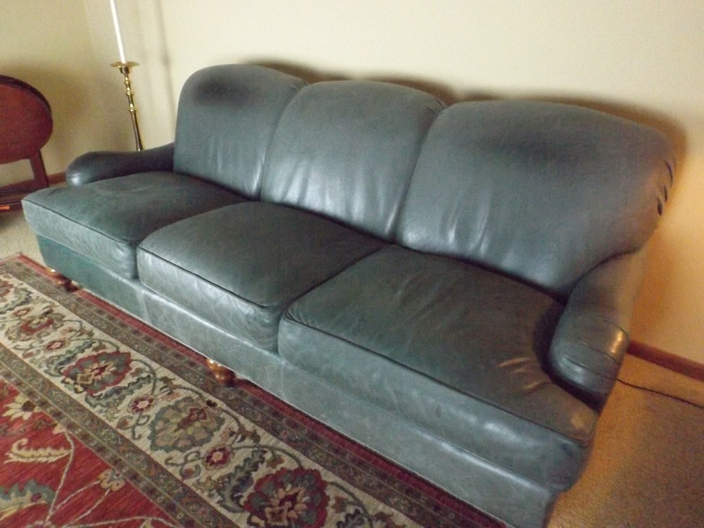 Dark Green Leather Three-Seat Sofa