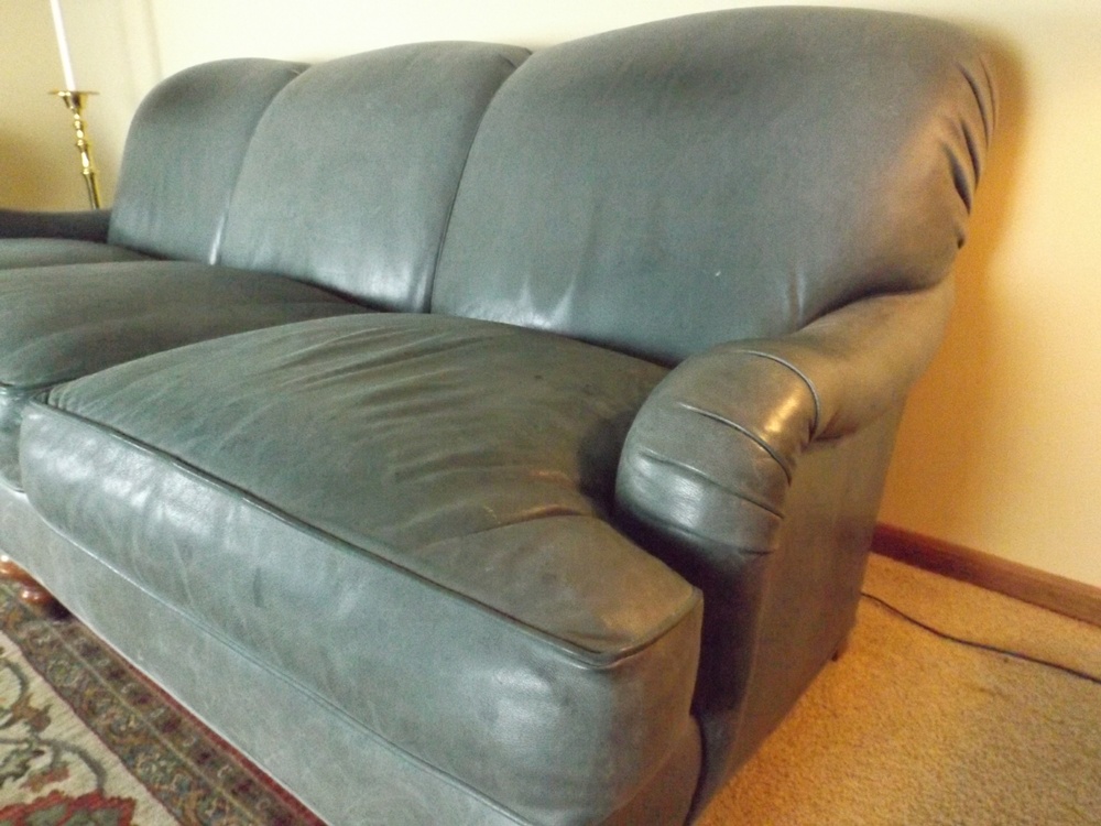 Dark Green Leather Three-Seat Sofa