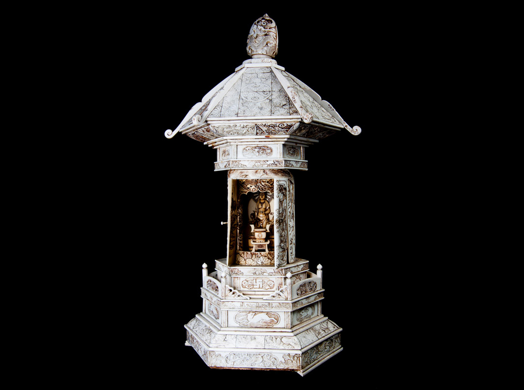19th Century Japanese Hand-Carved Ivory Zushi Shrine