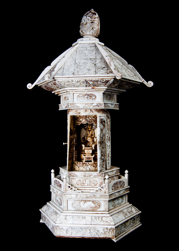 19th Century Japanese Hand-Carved Ivory Zushi Shrine