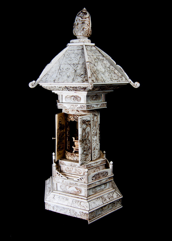 19th Century Japanese Hand-Carved Ivory Zushi Shrine