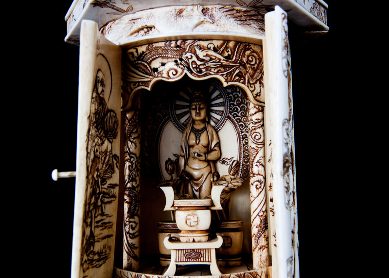 19th Century Japanese Hand-Carved Ivory Zushi Shrine