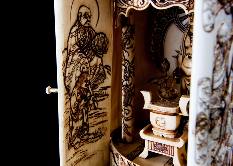 19th Century Japanese Hand-Carved Ivory Zushi Shrine