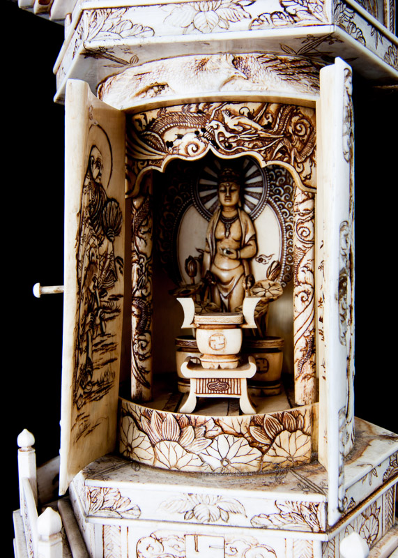 19th Century Japanese Hand-Carved Ivory Zushi Shrine