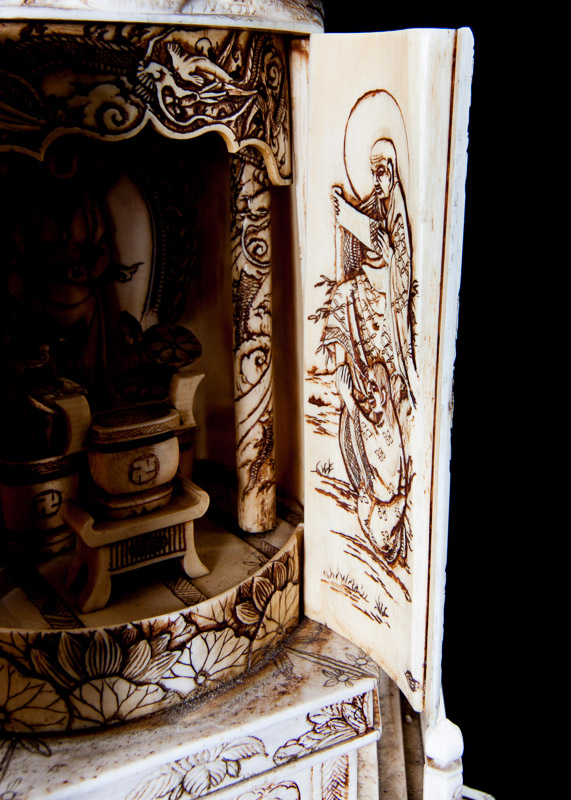 19th Century Japanese Hand-Carved Ivory Zushi Shrine