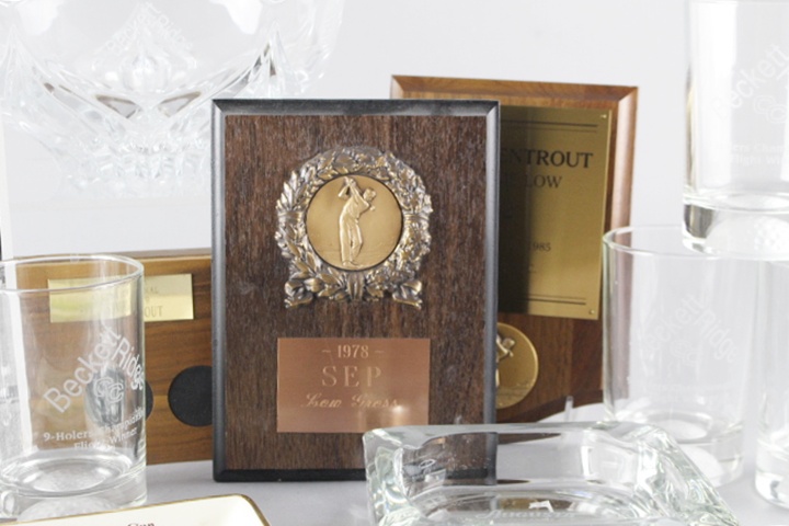 Vintage Golf Trophies, Bronze and Lead Crystal