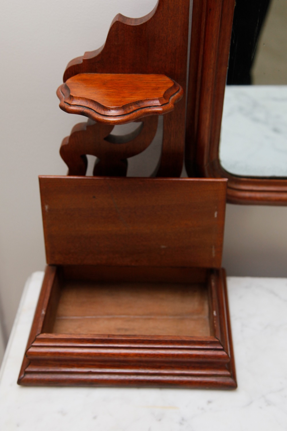 Gothic Revival Walnut Dresser with Mirror and Marble Top