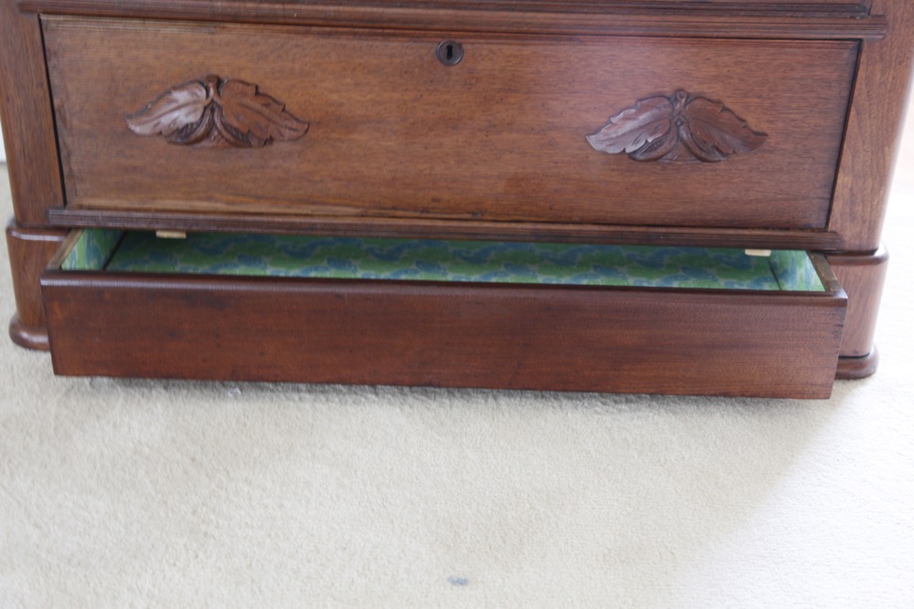 Gothic Revival Walnut Dresser with Mirror and Marble Top