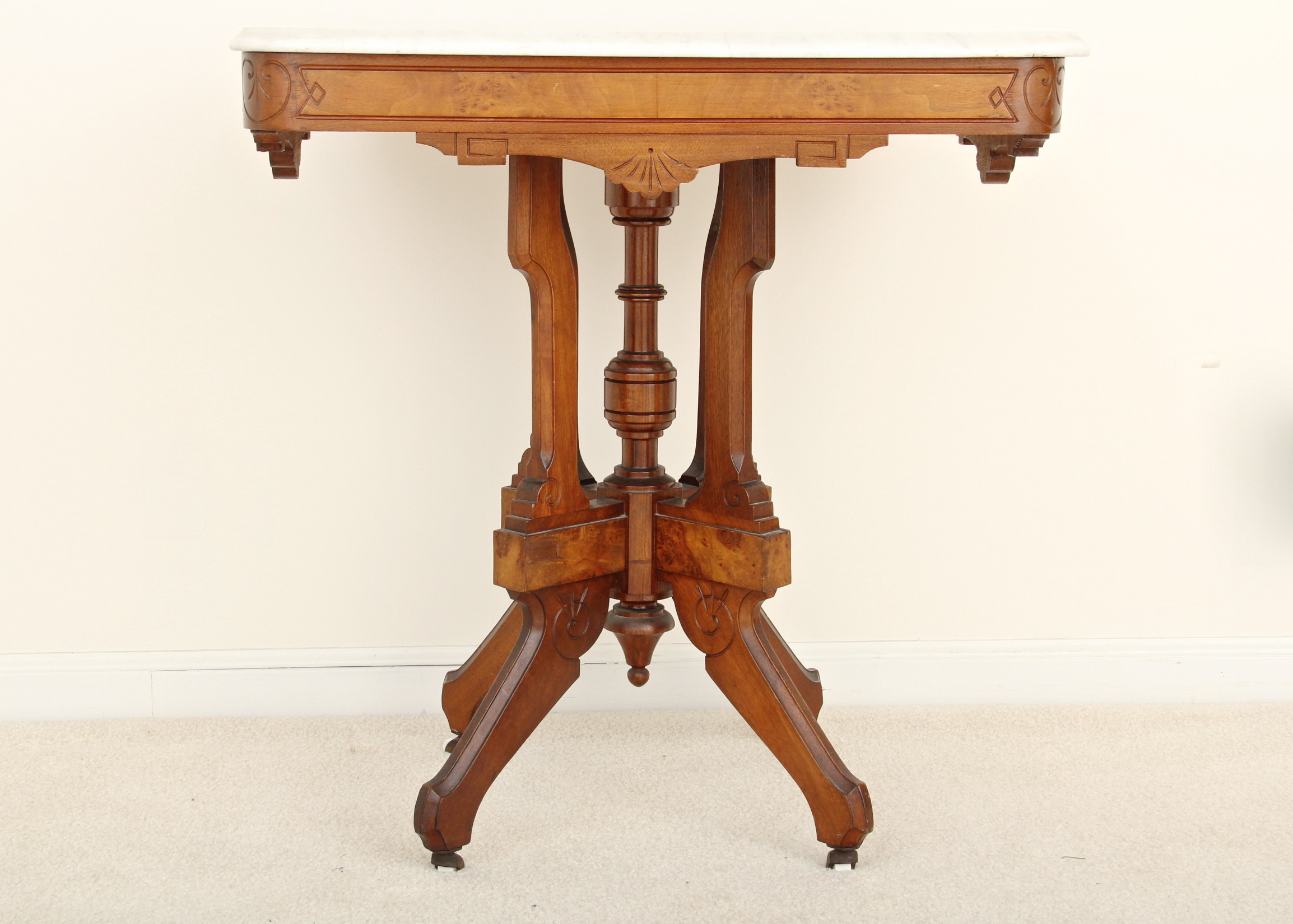Eastlake Style Carrara Marble Top Side Table