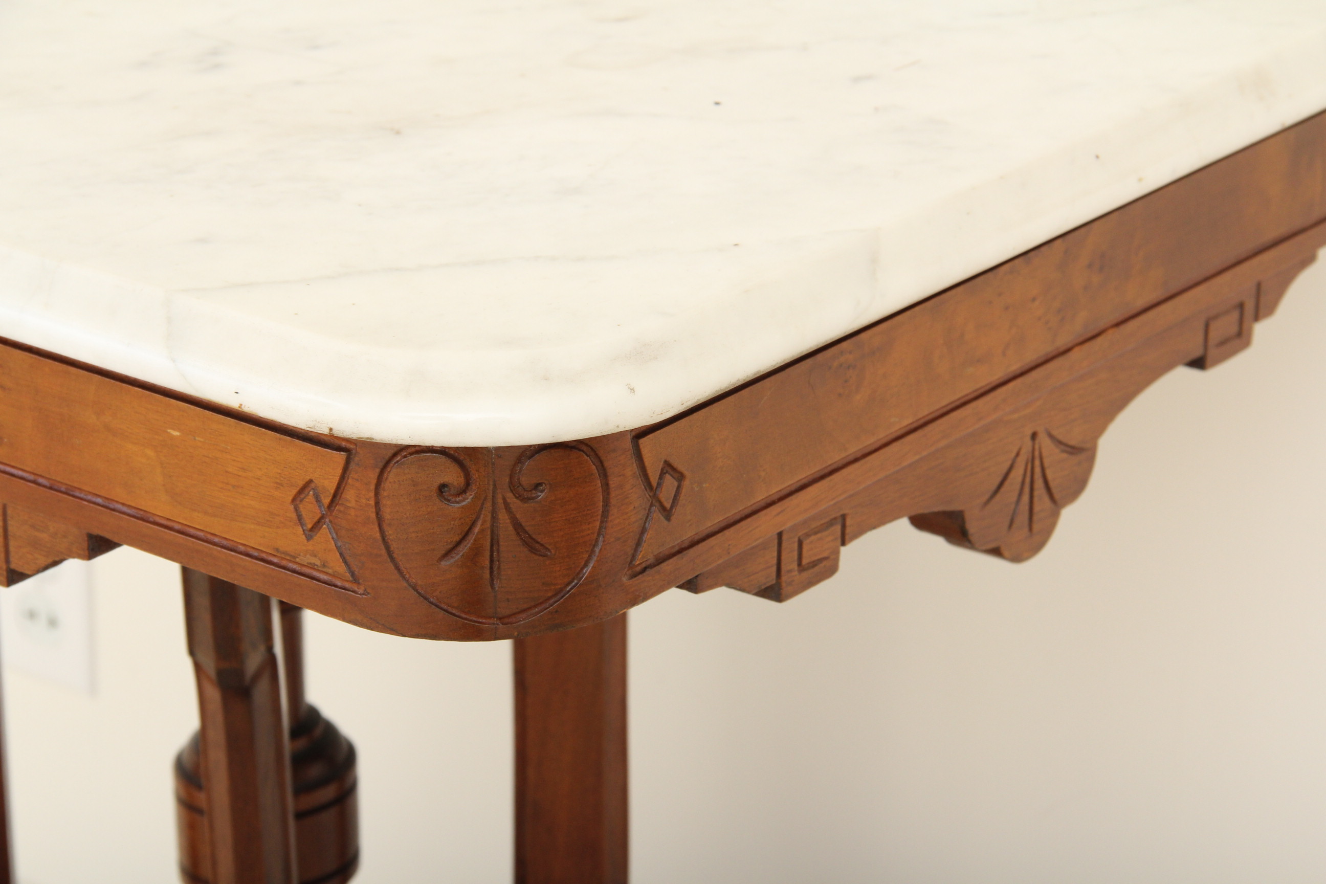 Eastlake Style Carrara Marble Top Side Table