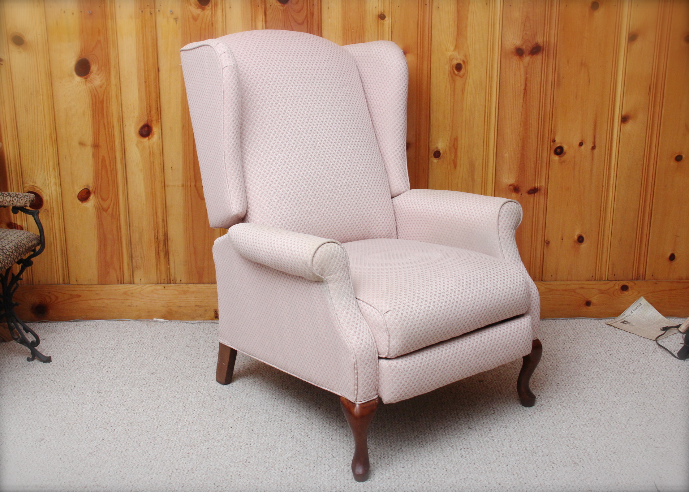 Pink Upholstered Wingback Chair