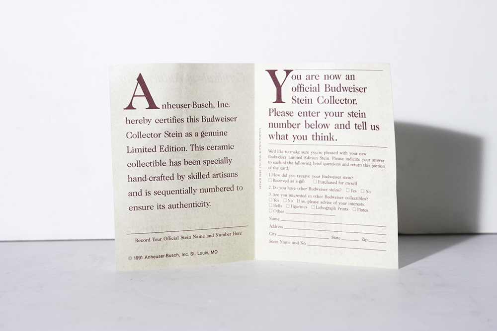 1991 Budweiser "Chasing the Checkered Flag" Stein