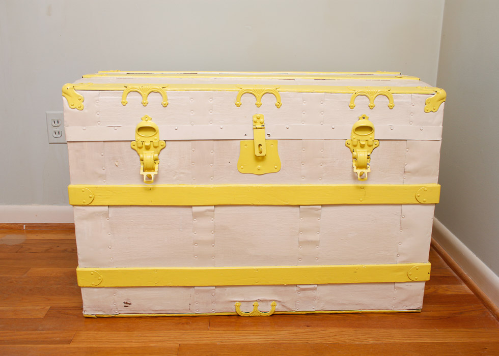 Painted Wood and Canvas Trunk