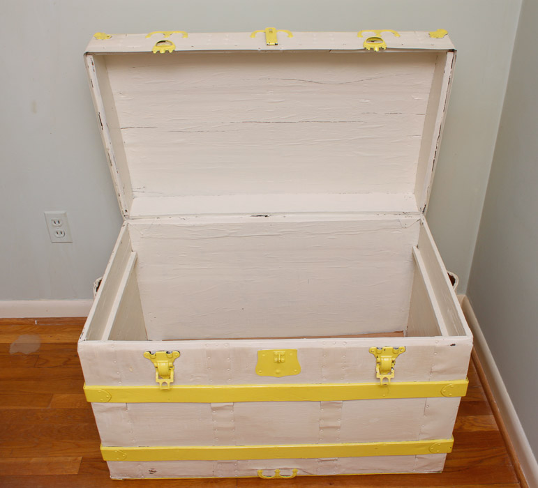 Painted Wood and Canvas Trunk