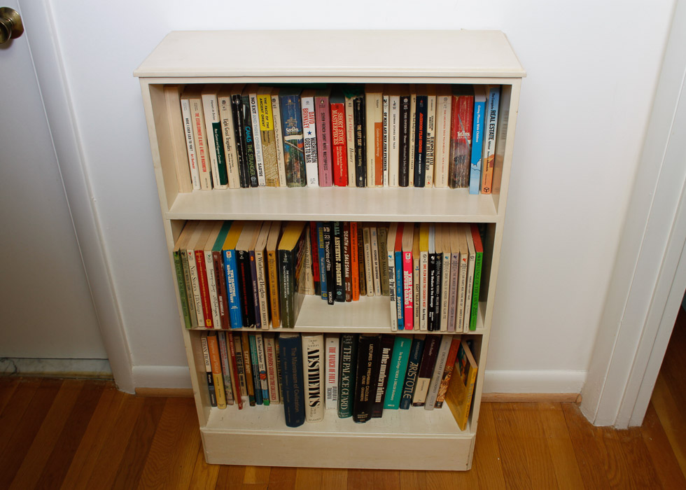 Painted Wood Bookshelf and Assorted Books