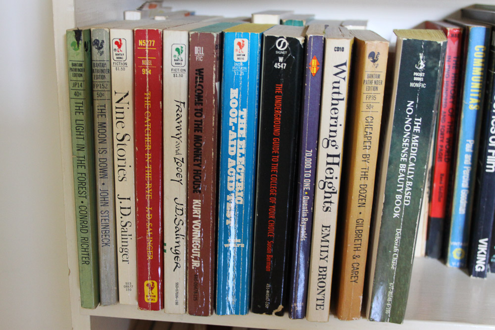 Painted Wood Bookshelf and Assorted Books