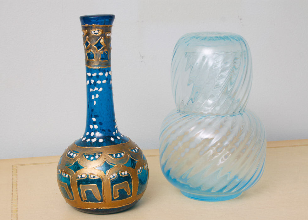 Blue Glass Bedside Decanters