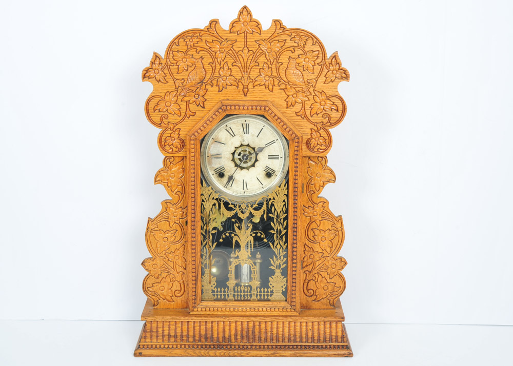 Wm. L. Gilbert Pressed Oak Mantel Clock