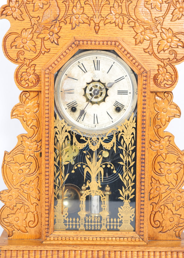 Wm. L. Gilbert Pressed Oak Mantel Clock