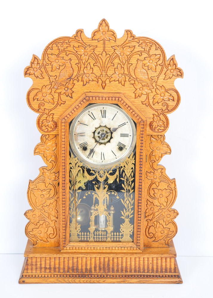 Wm. L. Gilbert Pressed Oak Mantel Clock