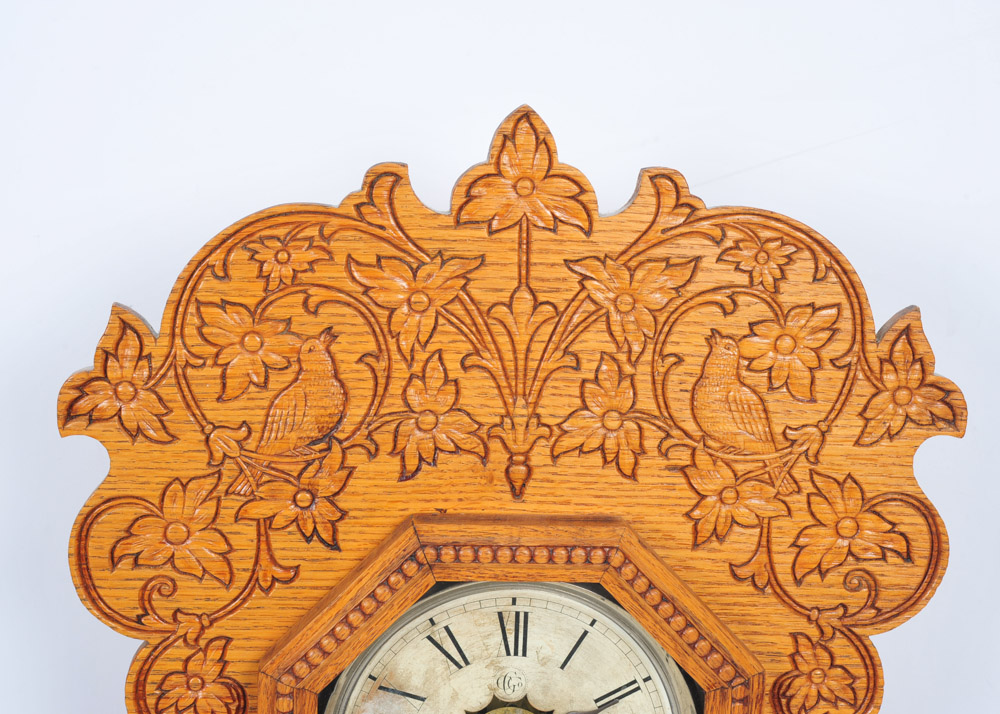 Wm. L. Gilbert Pressed Oak Mantel Clock