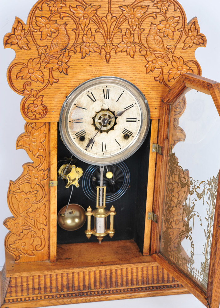 Wm. L. Gilbert Pressed Oak Mantel Clock