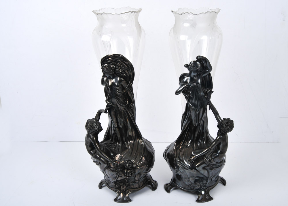 Pair of WMF Art Nouveau Style Figural Vases