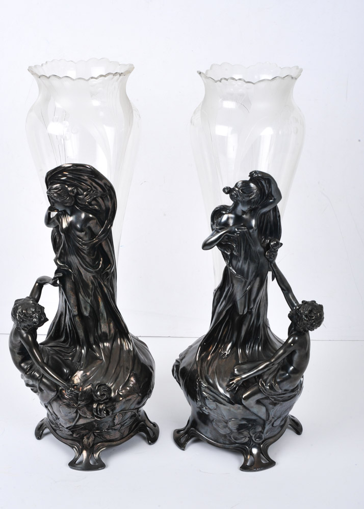Pair of WMF Art Nouveau Style Figural Vases