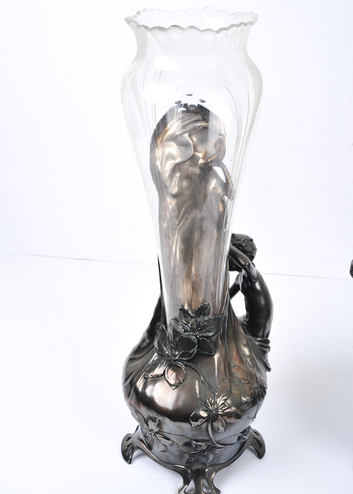 Pair of WMF Art Nouveau Style Figural Vases