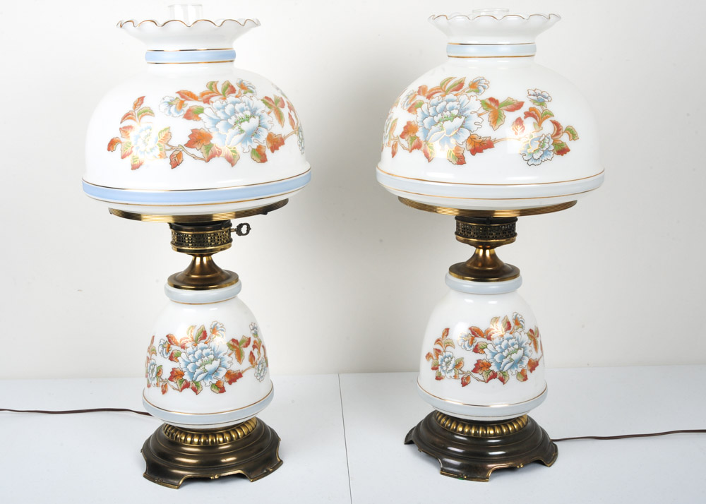 Pair of Victorian Style Hurricane Lamps