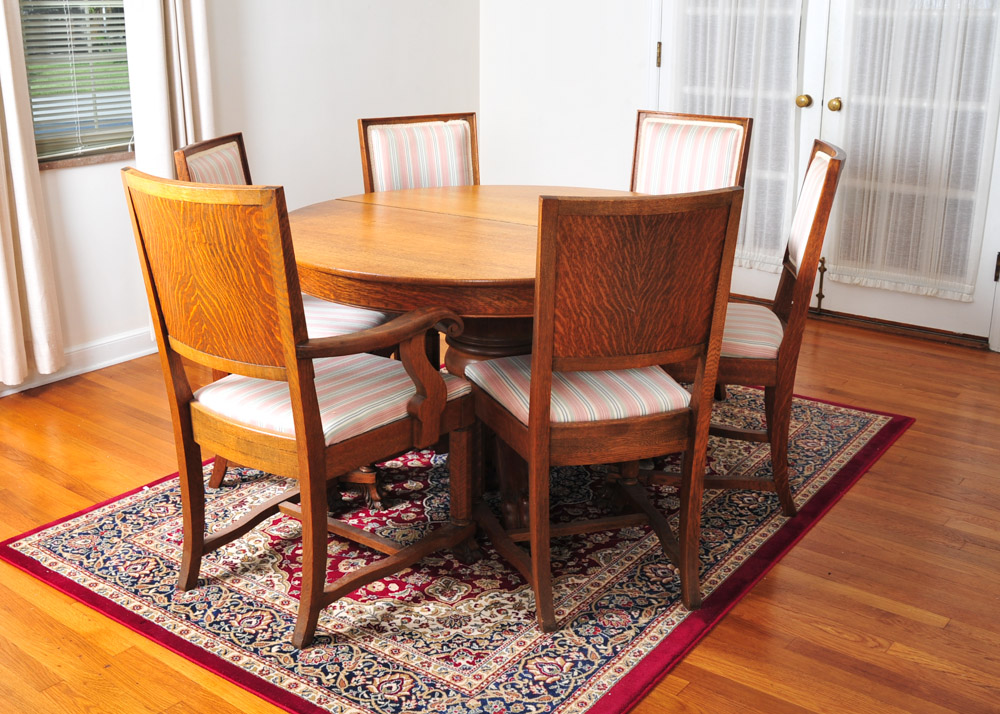 Claw Foot Oak Round Dining Table and Chairs