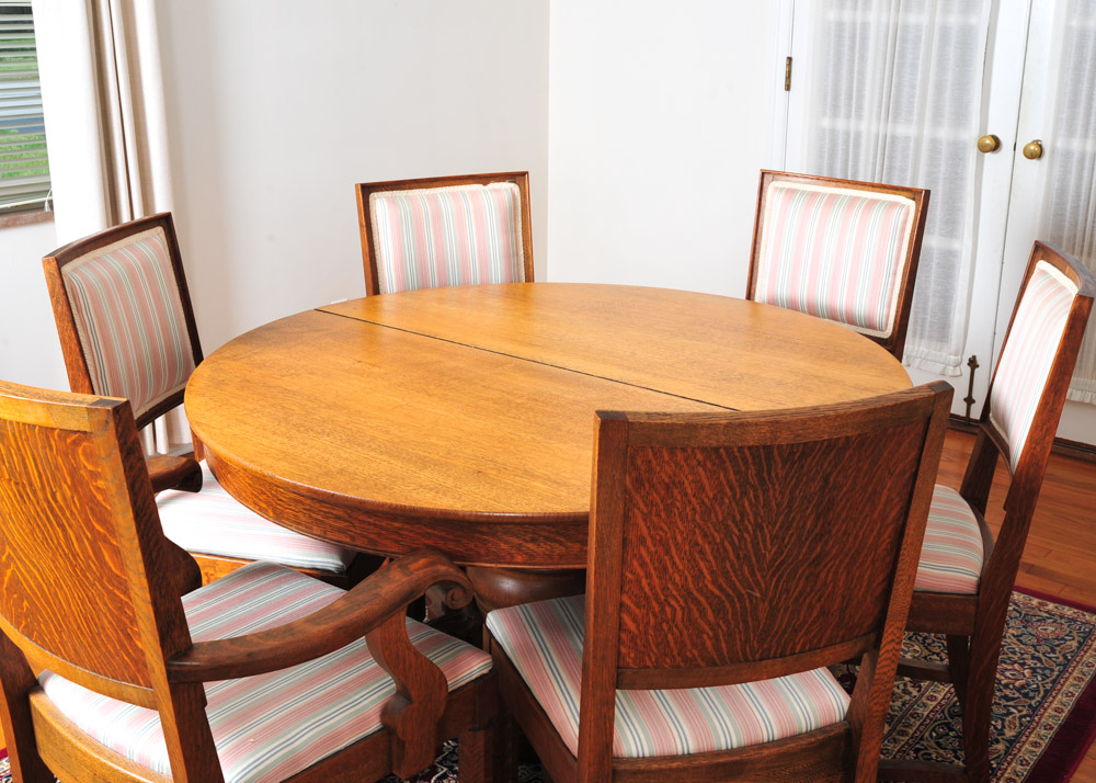 Claw Foot Oak Round Dining Table and Chairs