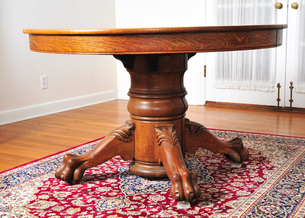 Claw Foot Oak Round Dining Table and Chairs