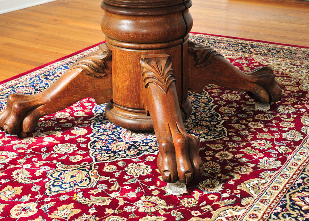 Claw Foot Oak Round Dining Table and Chairs