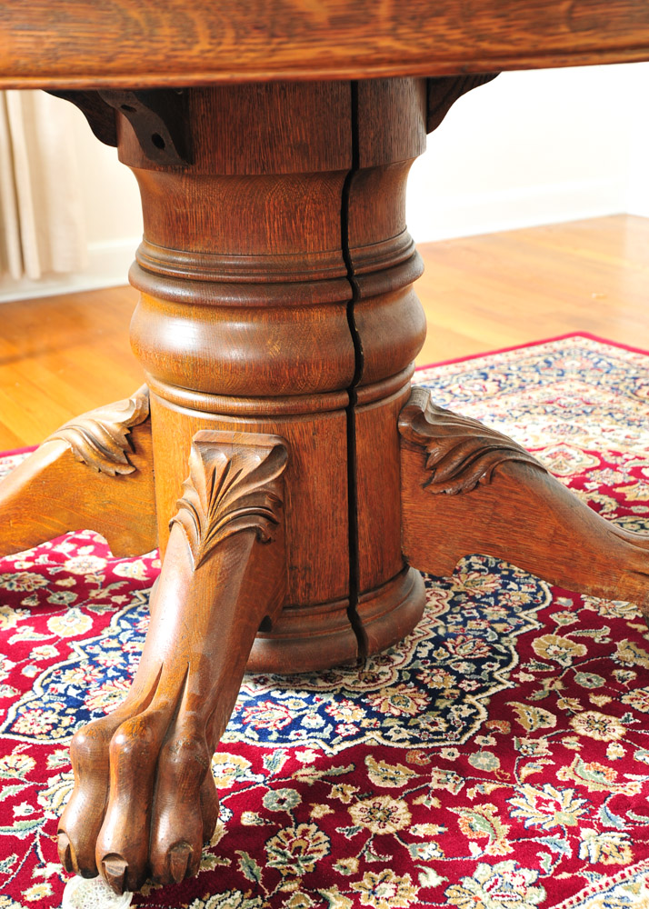 Claw Foot Oak Round Dining Table and Chairs