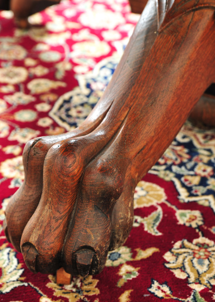 Claw Foot Oak Round Dining Table and Chairs