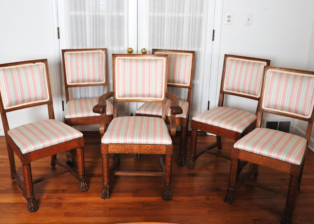 Claw Foot Oak Round Dining Table and Chairs