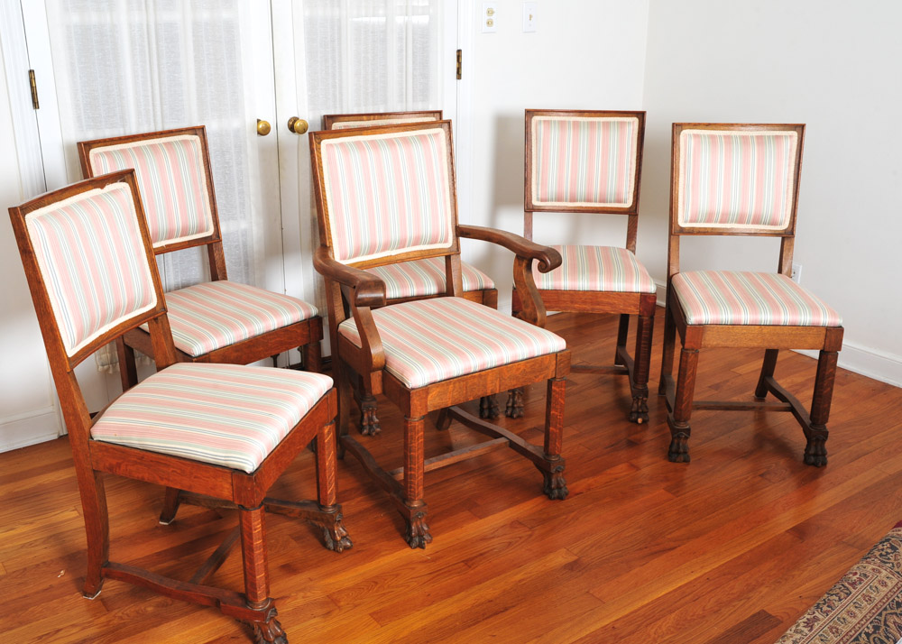 Claw Foot Oak Round Dining Table and Chairs