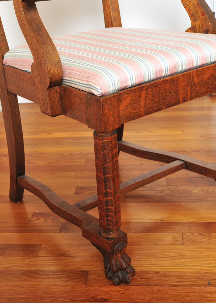 Claw Foot Oak Round Dining Table and Chairs