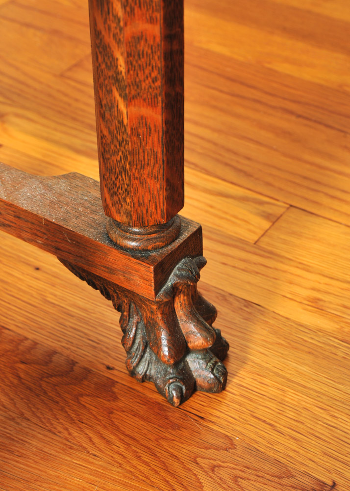 Claw Foot Oak Round Dining Table and Chairs