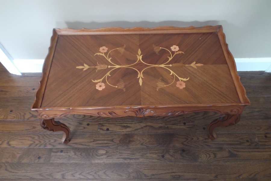 Hand Carved French Marquetry Inlay Coffee Table