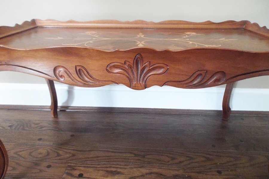 Hand Carved French Marquetry Inlay Coffee Table
