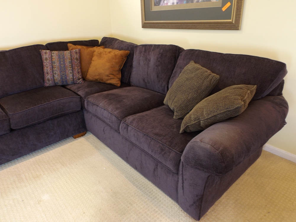 Modern Flexsteel Purple Sectional Sofa with Decorative Pillows