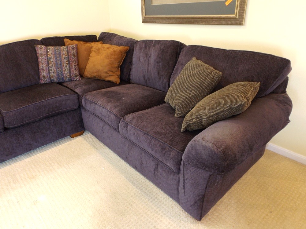 Modern Flexsteel Purple Sectional Sofa with Decorative Pillows