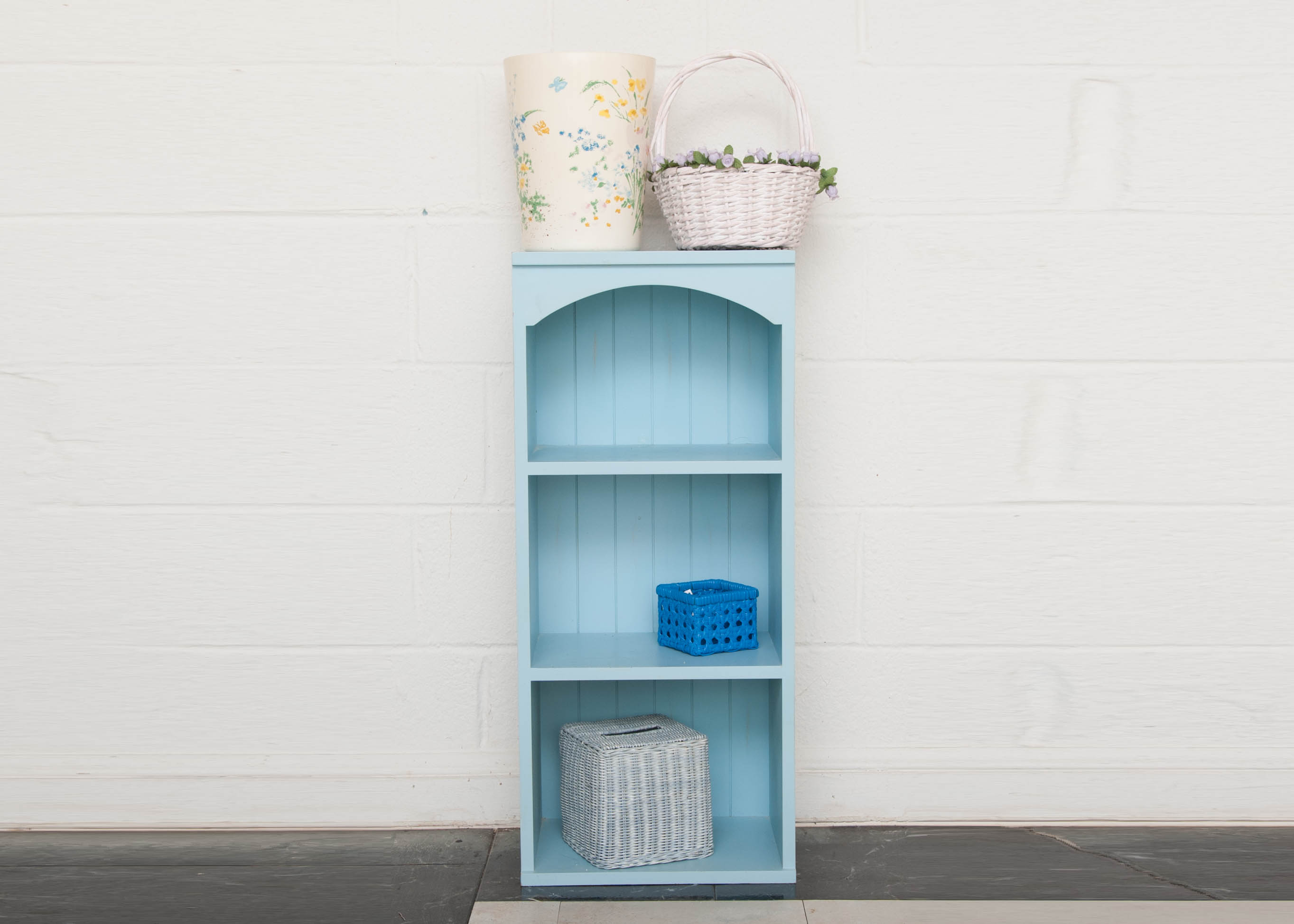 Blue Shelf and Assorted Baskets