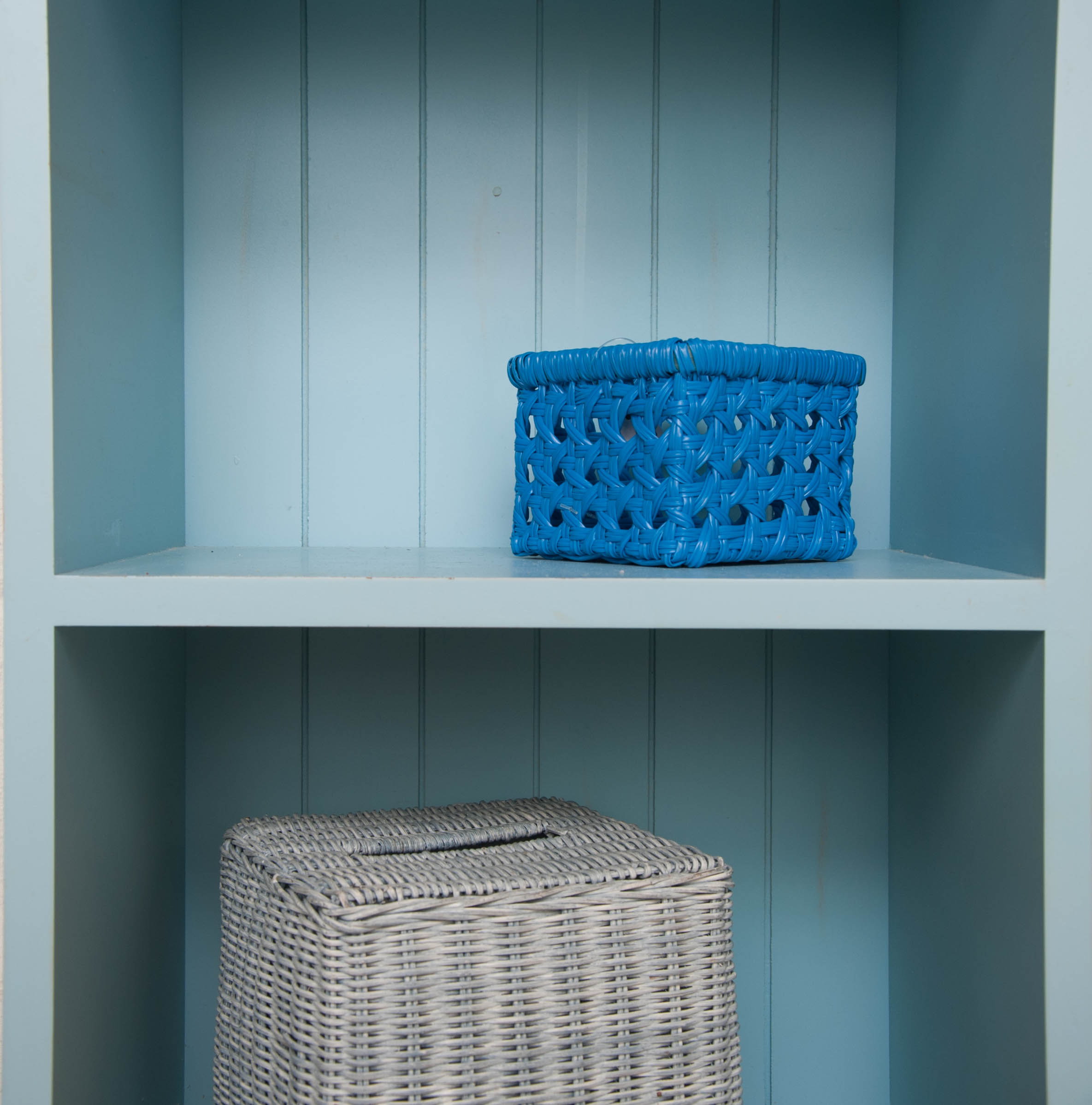 Blue Shelf and Assorted Baskets