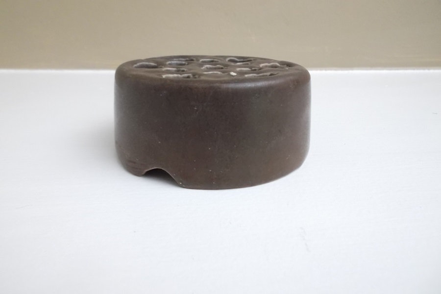 1921 Dark Brown Rookwood Pottery Flower Frog