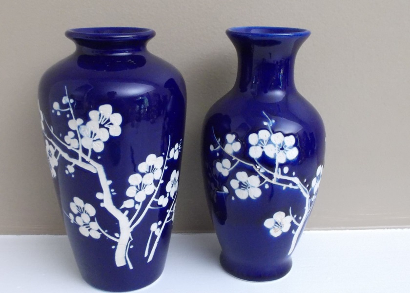 Two Cobalt Blue Asian Vases